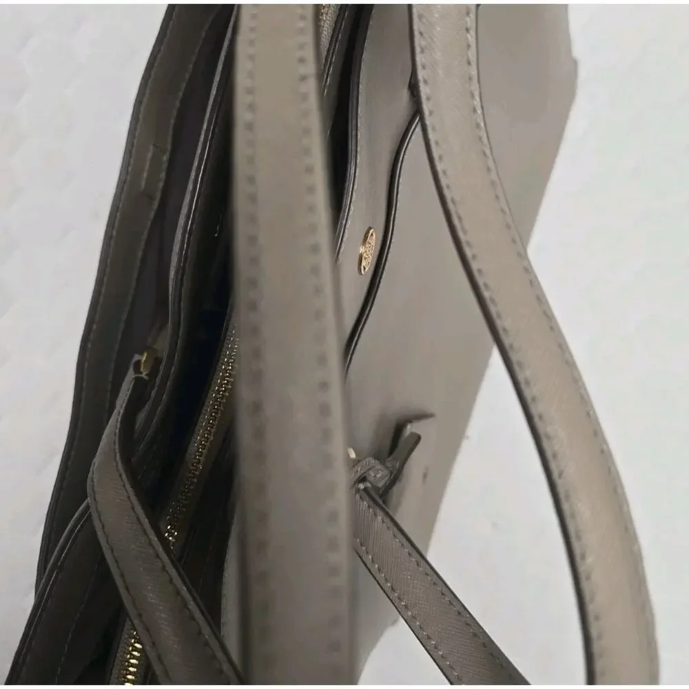 Tory Burch Parker Saffiano Leather Tote Shoulder Bag Greige 10008011 Dust Storm